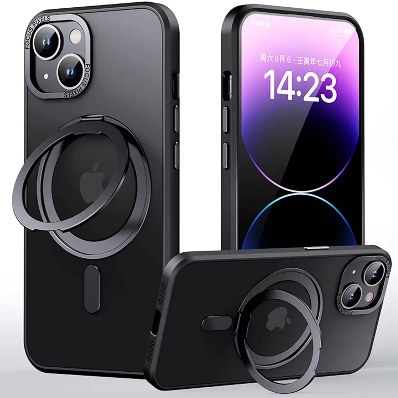 case with 360 rotatable magnetic ring black