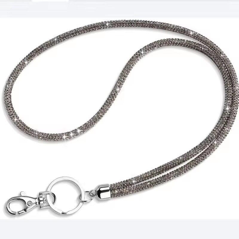 diamond crystal phone lanyard silver