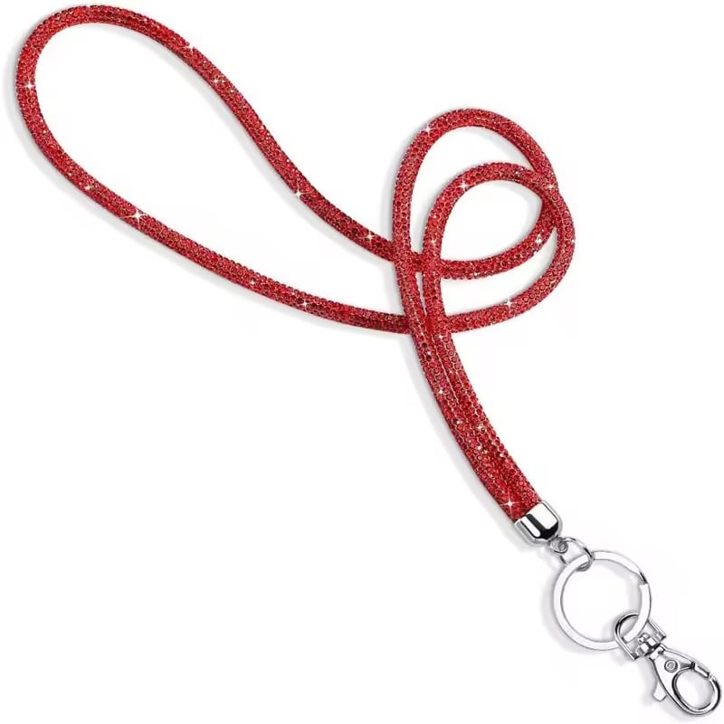 diamond crystal phone lanyard red