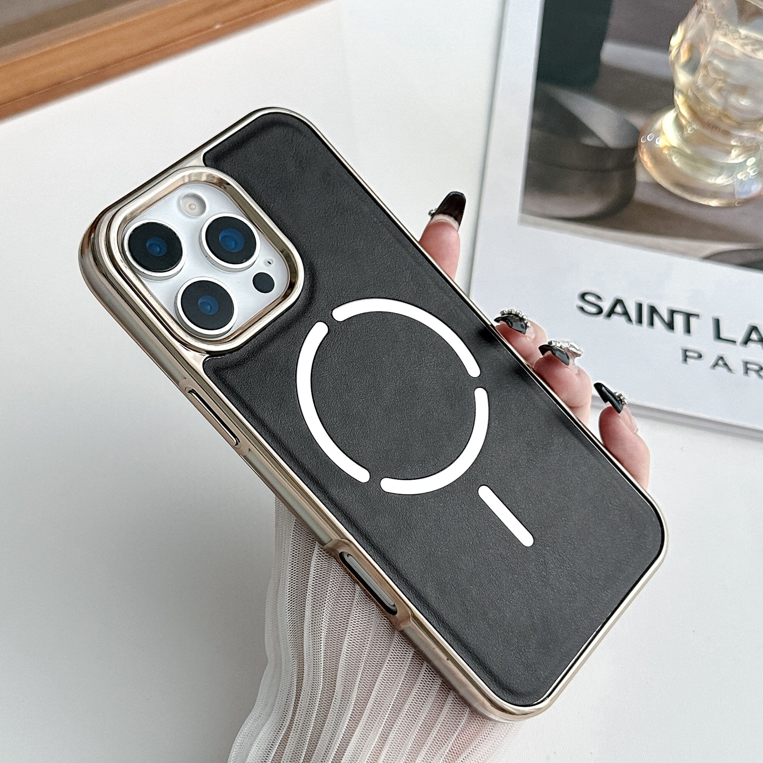 PU Leather Electroplating PC TPU Magnetic iPhone 17 PRO Case - Image 2