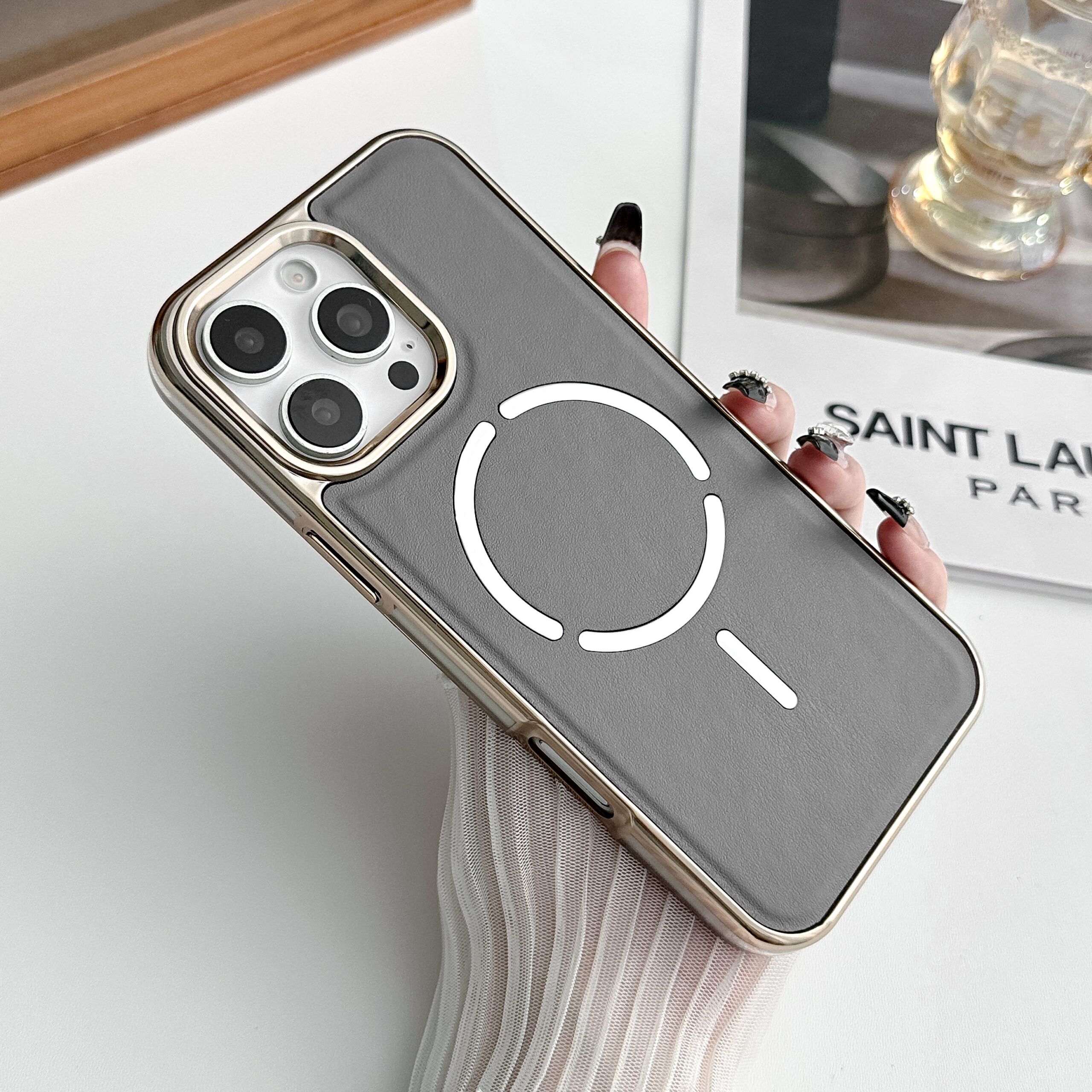 PU Leather Electroplating PC TPU Magnetic iPhone 17 PRO Case - Image 5