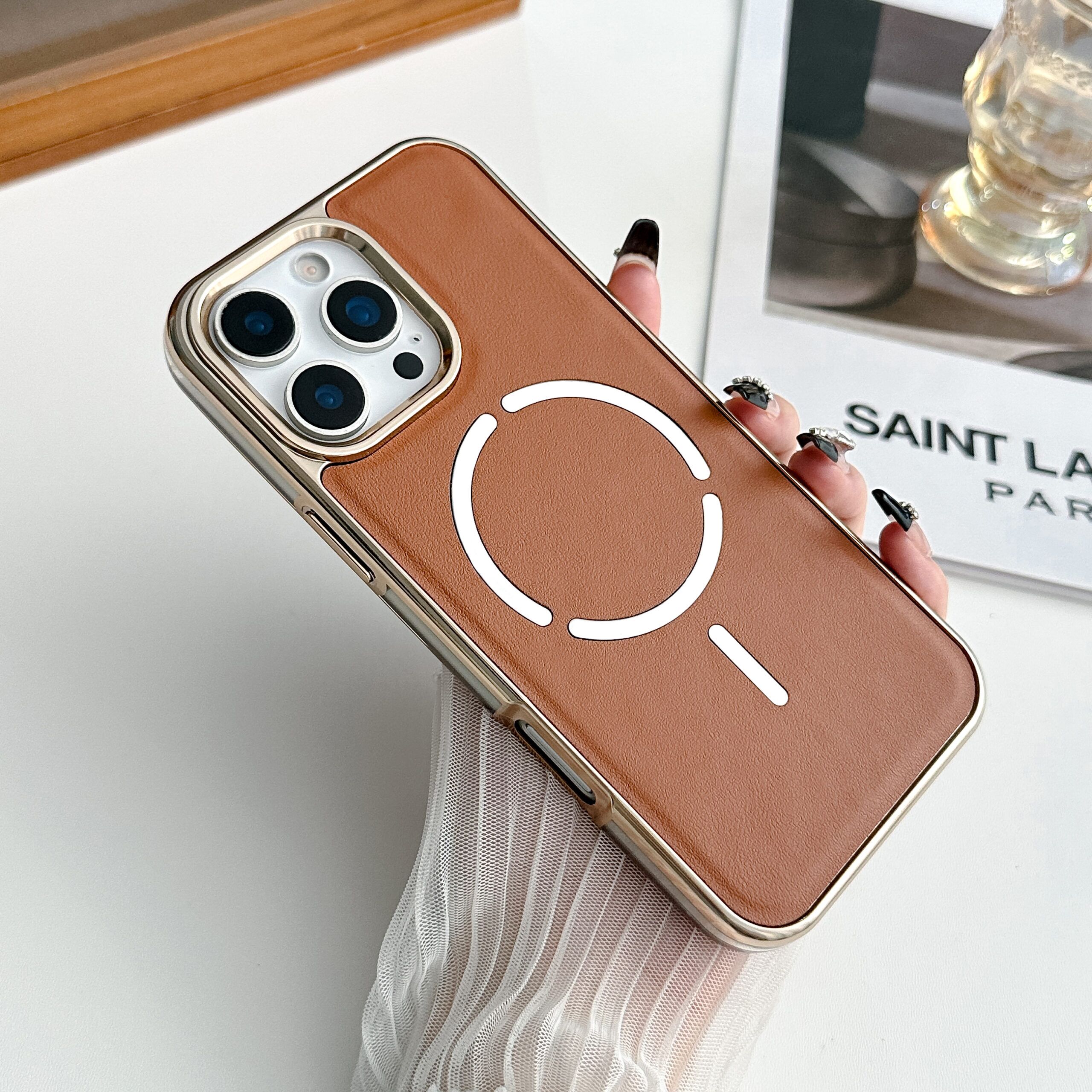 PU Leather Electroplating PC TPU Magnetic iPhone 17 PRO Case - Image 6